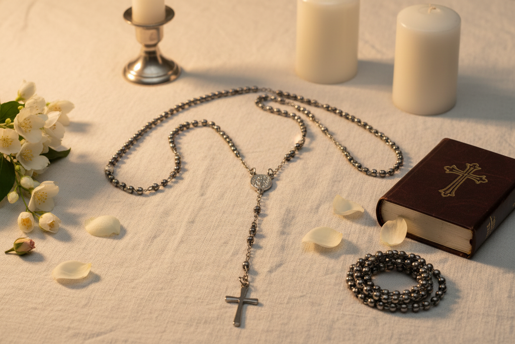 Collana Rosario Lungo con libro di preghiere e fiori - lifestyle devozionale