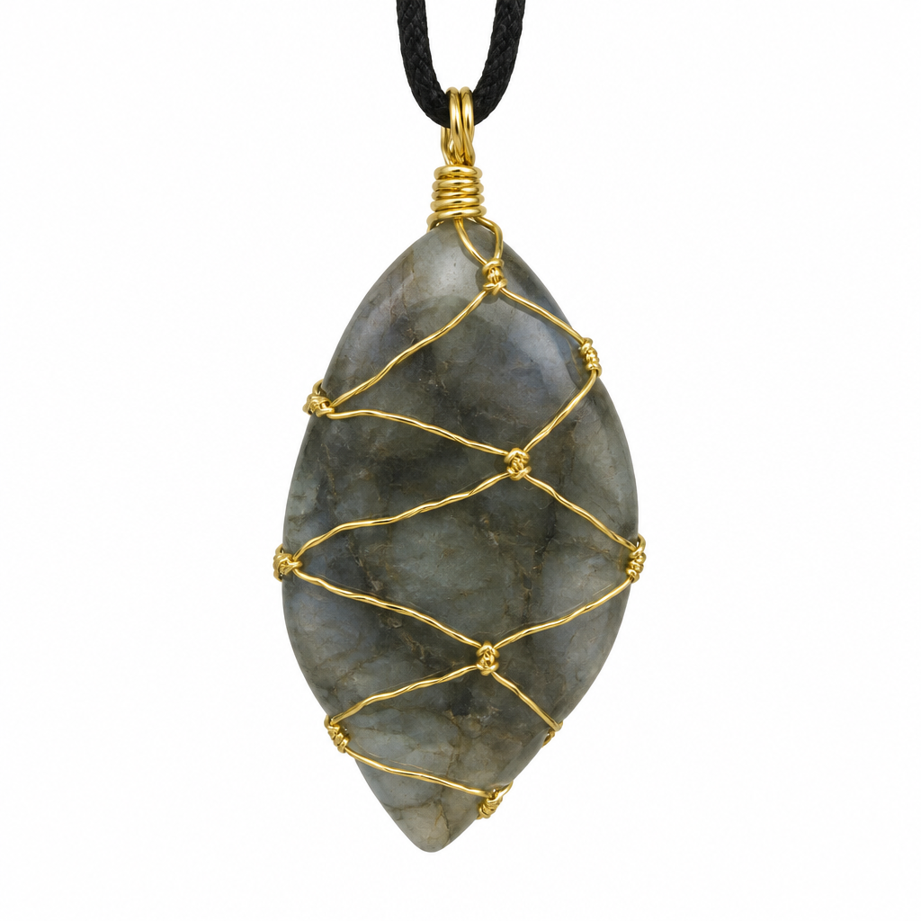 Collana Fiamma liscia in labradorite con filo wire gold