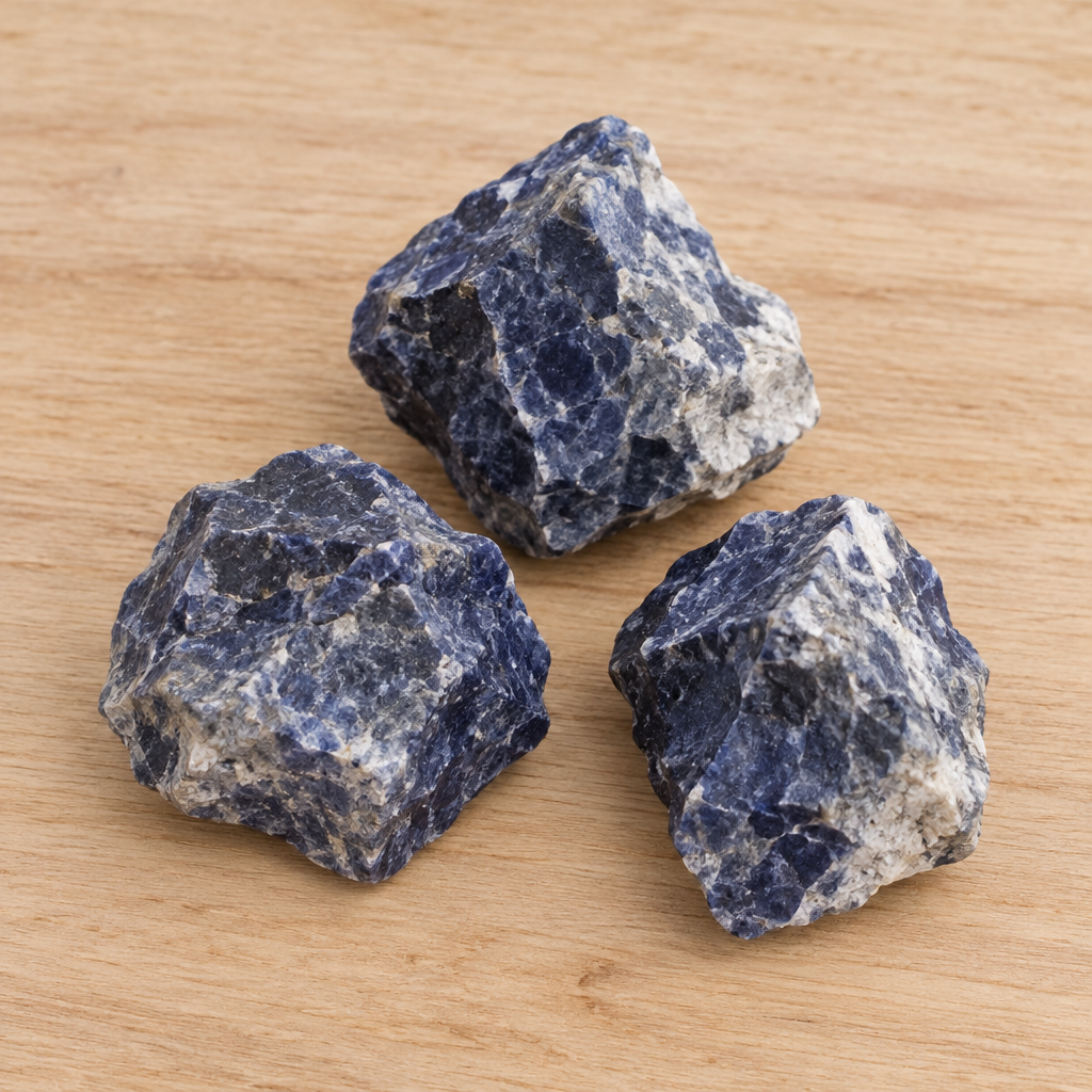 Campioni di sodalite su legno