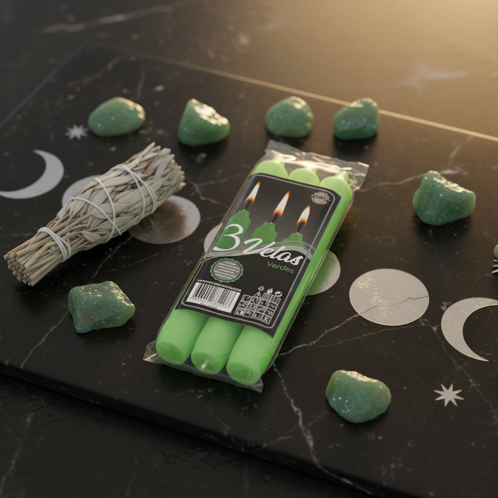 Set da 3 candele verdi su marmo nero con cristalli