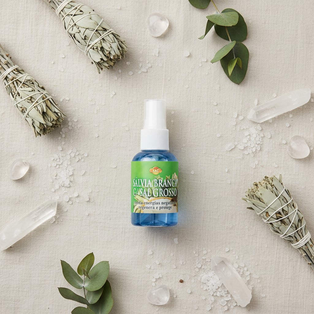 Spray Salvia Bianca SAC flat lay su lino