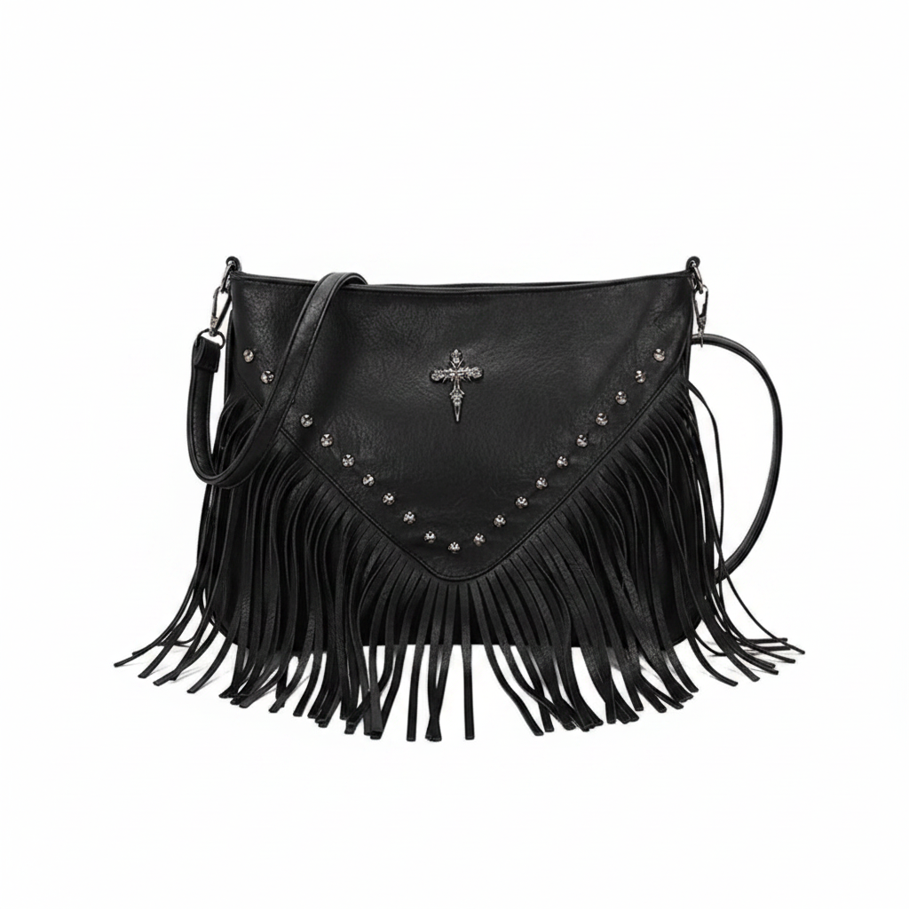 Borsa Ecopelle Frange Croce - shot frontale sfondo bianco