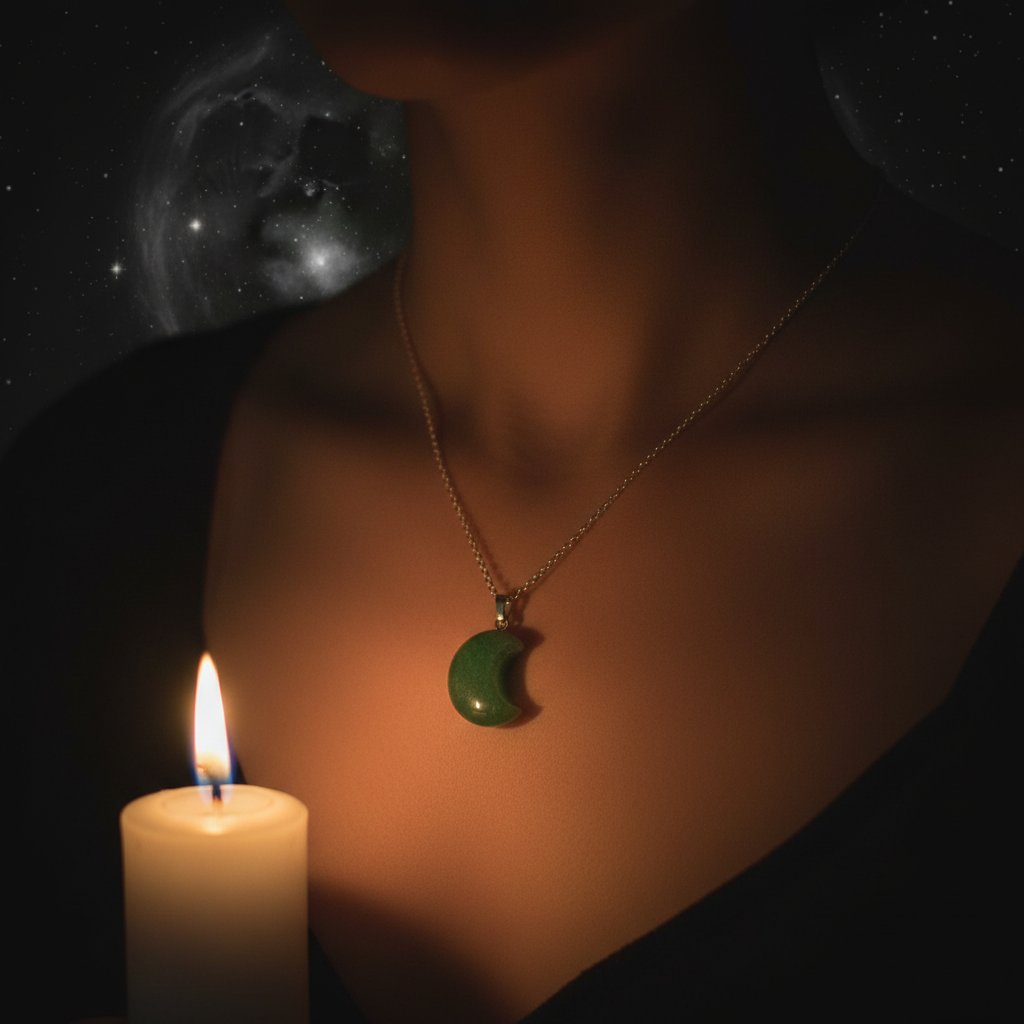 Collana Luna Avventurina Verde indossata - mood lunare