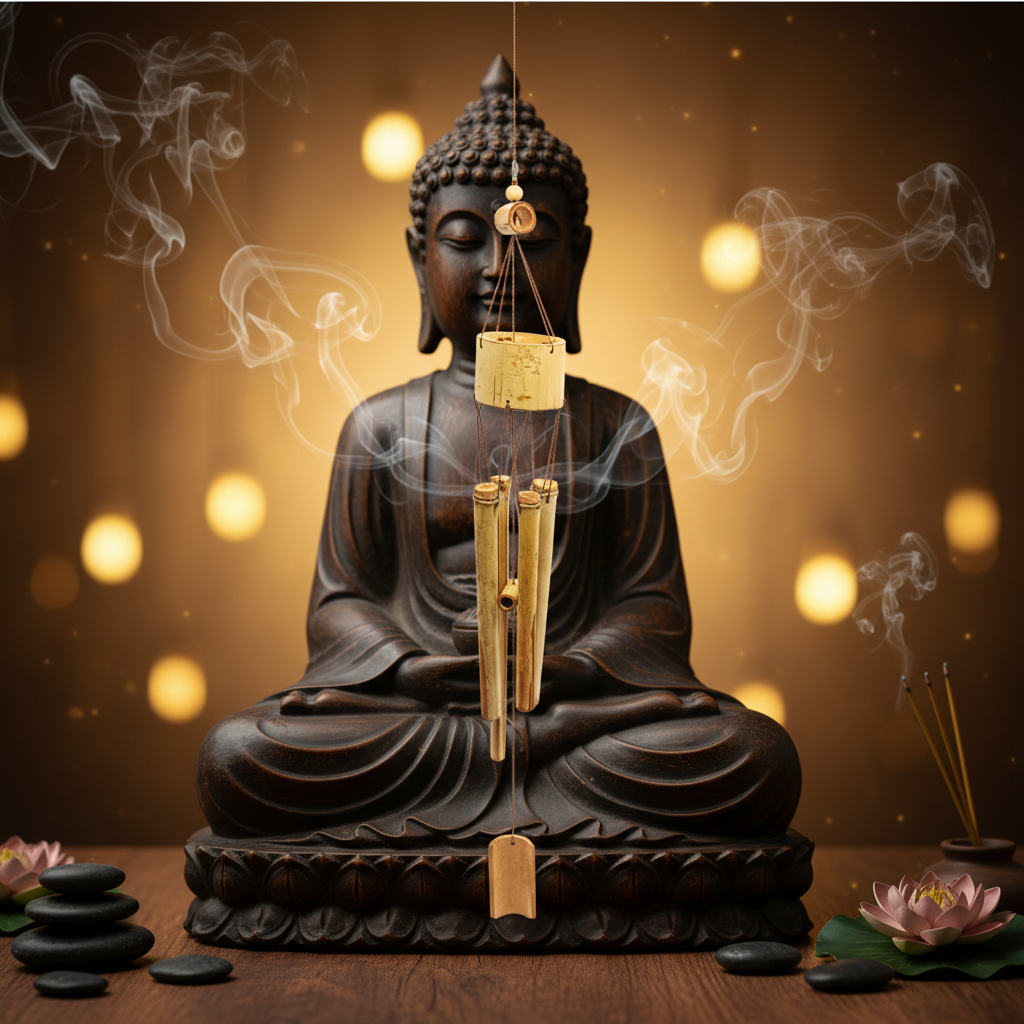 Campanella a vento Bamboo Spirit 55cm - sfondo Buddha