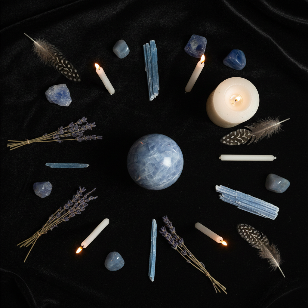 Sfera Calcite Blu flat lay esoterico