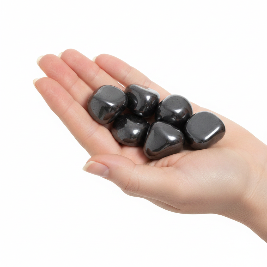 Mano che tiene ematite tumbled