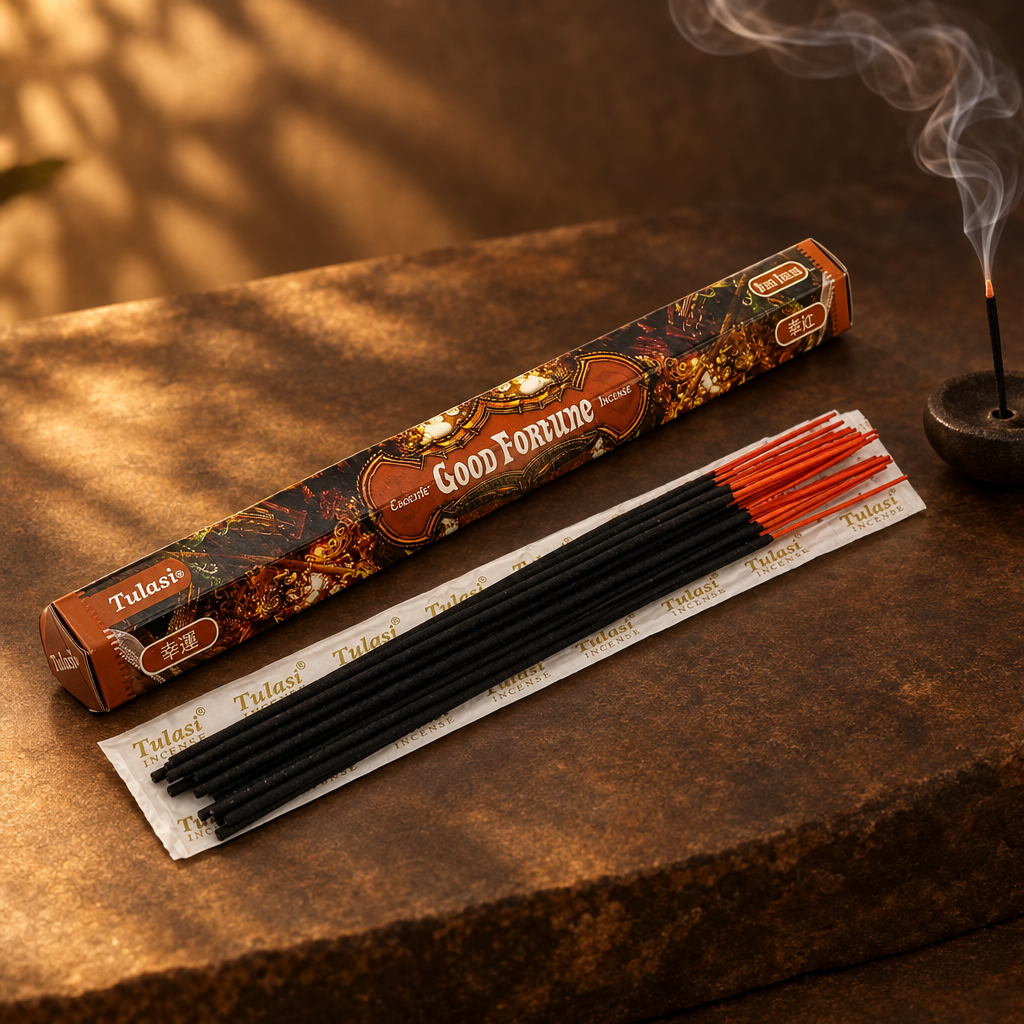 Incenso Tulasi Good Fortune in ambientazione calda