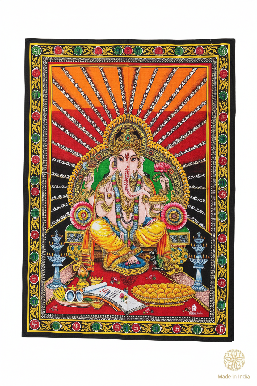 Telo Ganesha raggi solari su sfondo bianco