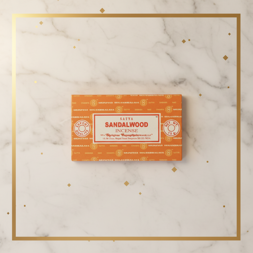 Satya Sandalwood - flatlay su marmo