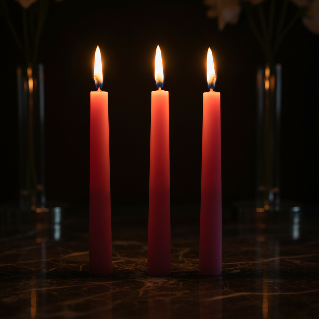 Tre candele rosa su marmo scuro