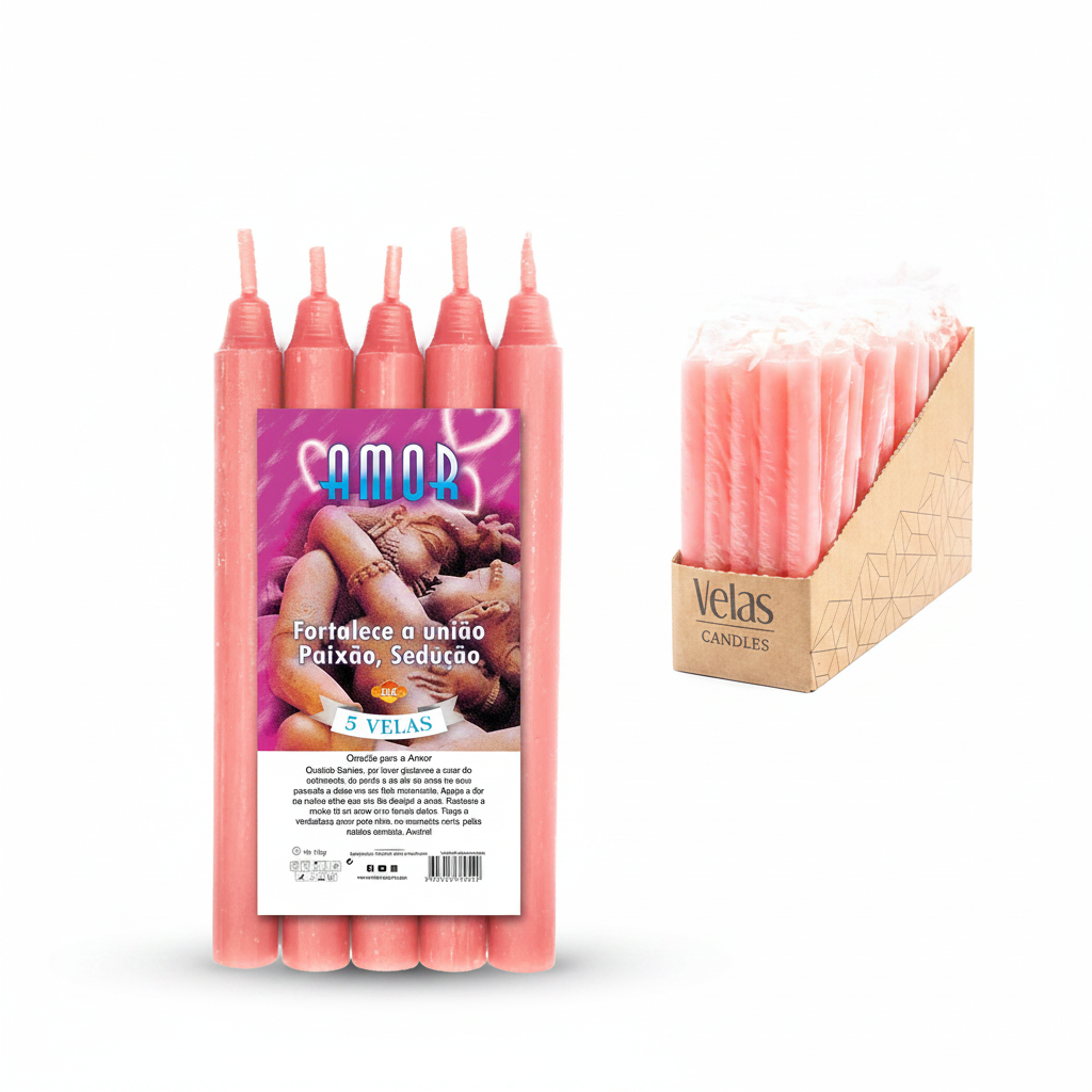 Candele rituali amore pacchetto da 5 su sfondo bianco
