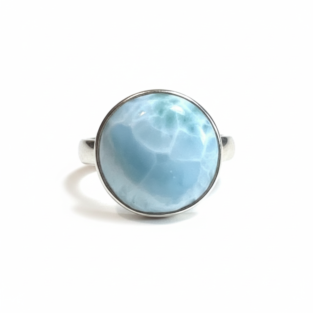 Anello Statement in Argento con Larimar Naturale Rotondo Grande - sfondo bianco