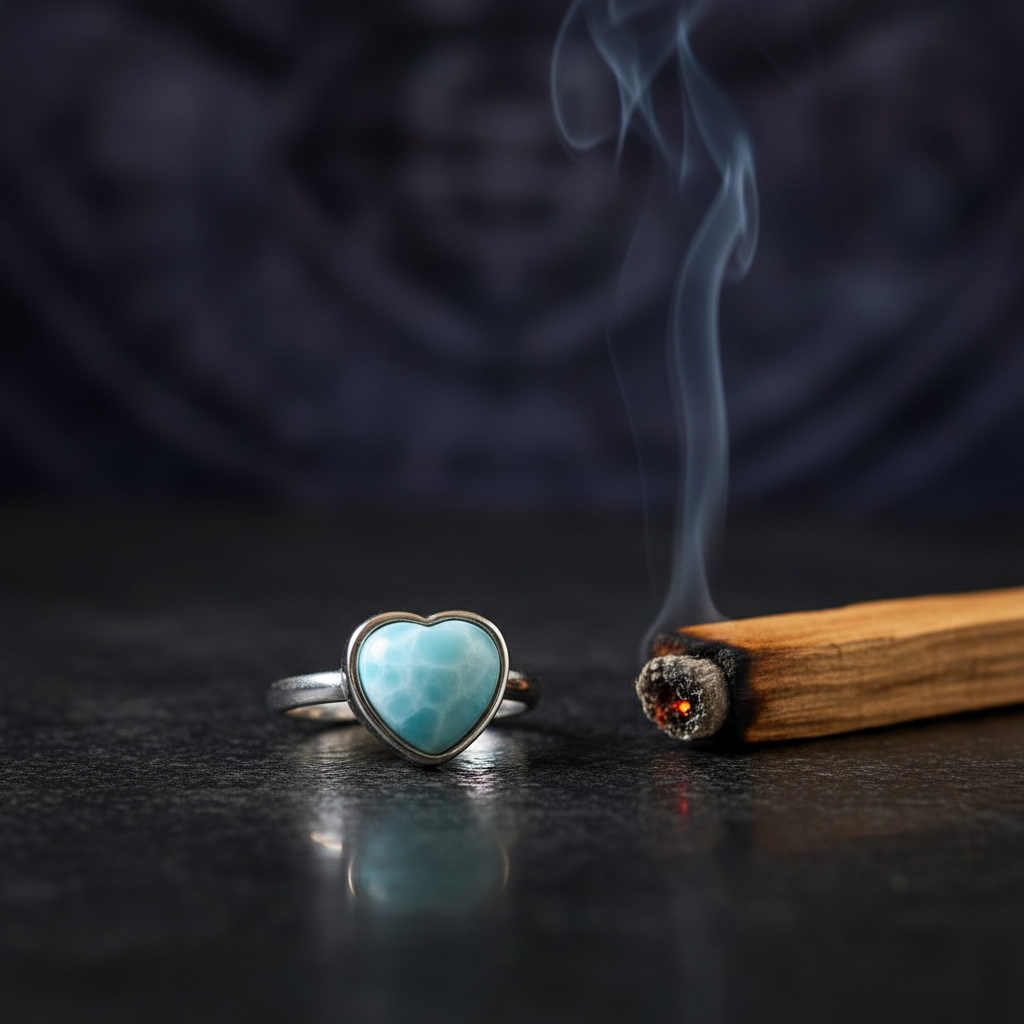 Anello larimar cuore palo santo