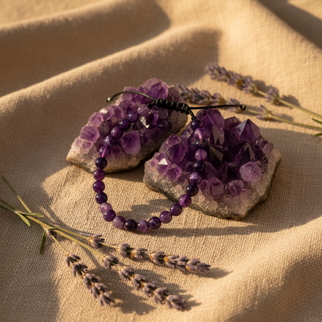 Bracciale agata viola con ametista e lavanda