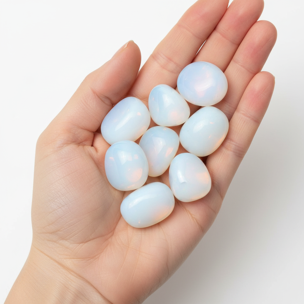 Mano che tiene opalite tumbled