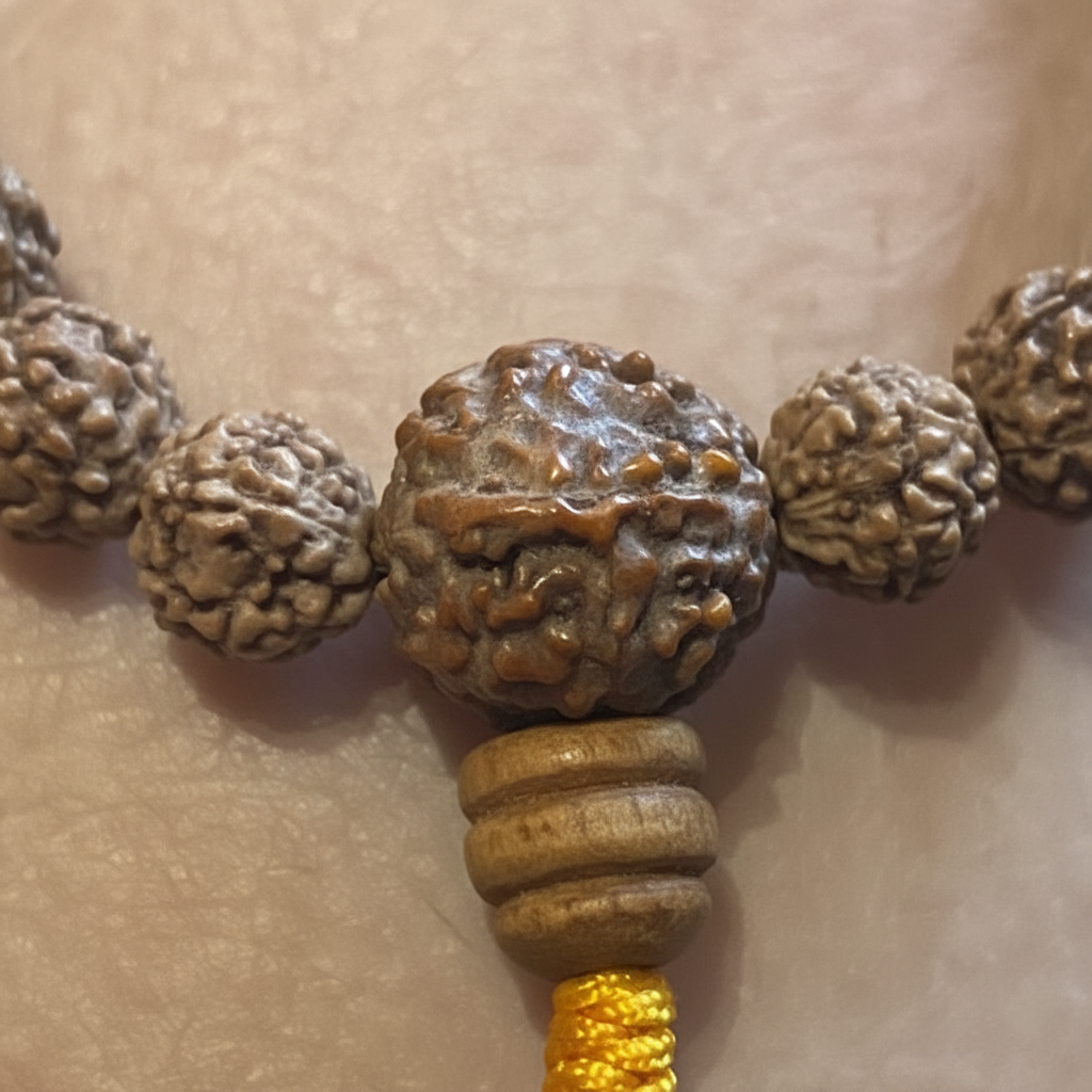 Mala da polso rudraksha - macro close-up semi