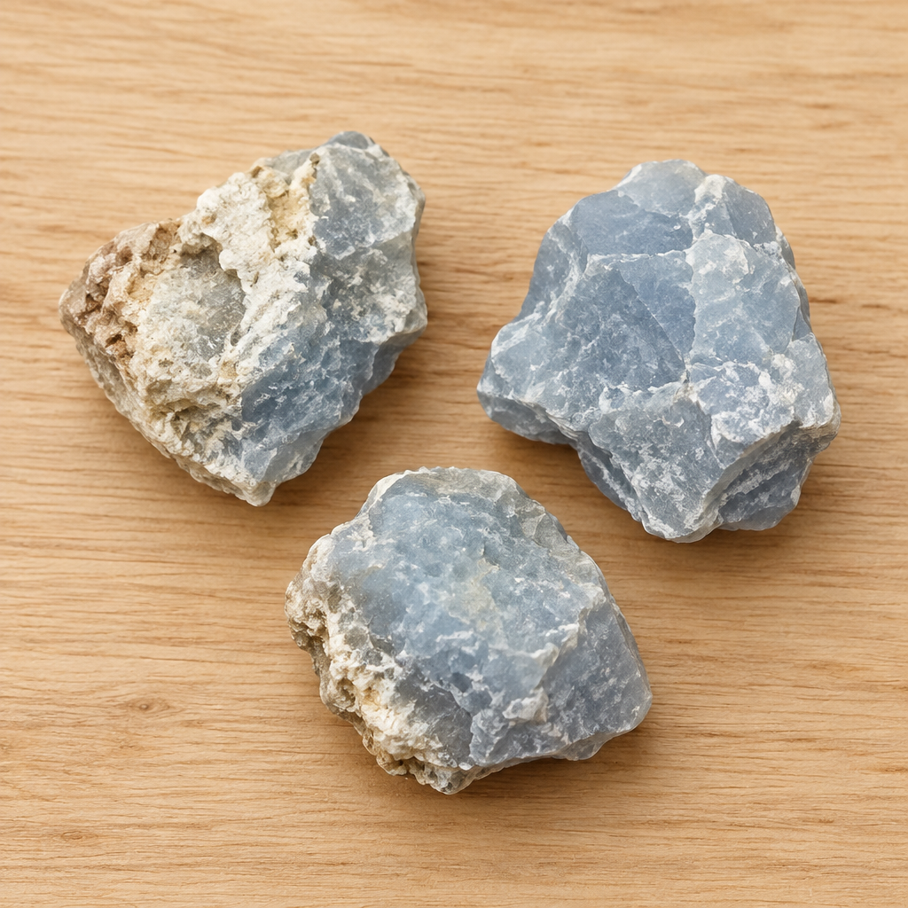 Pezzi di angelite grezza su legno