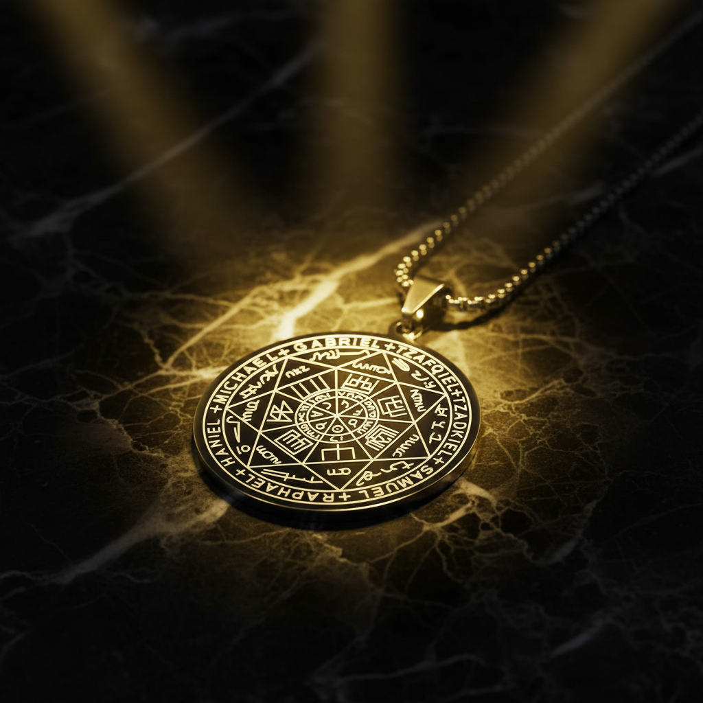 Collana Sigillo 7 Arcangeli - marmo nero con luce dorata