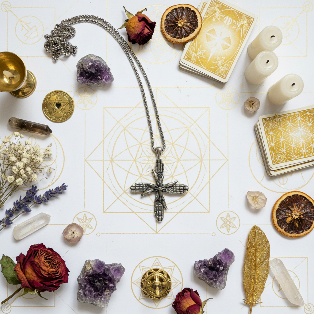 Flat lay rituale Croce Quattro Mani