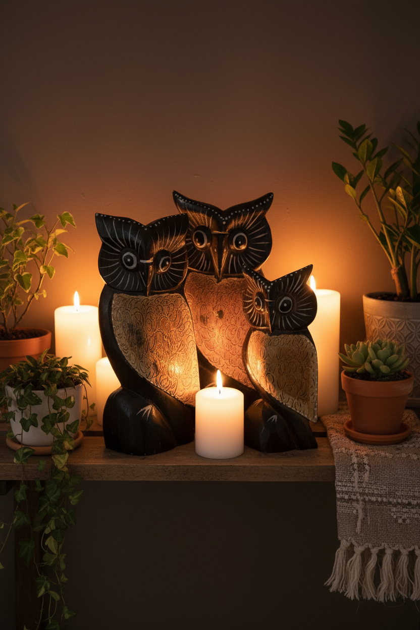 Civetta nera petto dorato Indonesia - lifestyle su mensola con candele