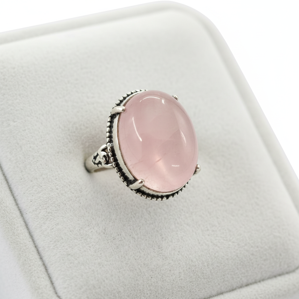 Anello quarzo rosa - macro dettaglio pietra
