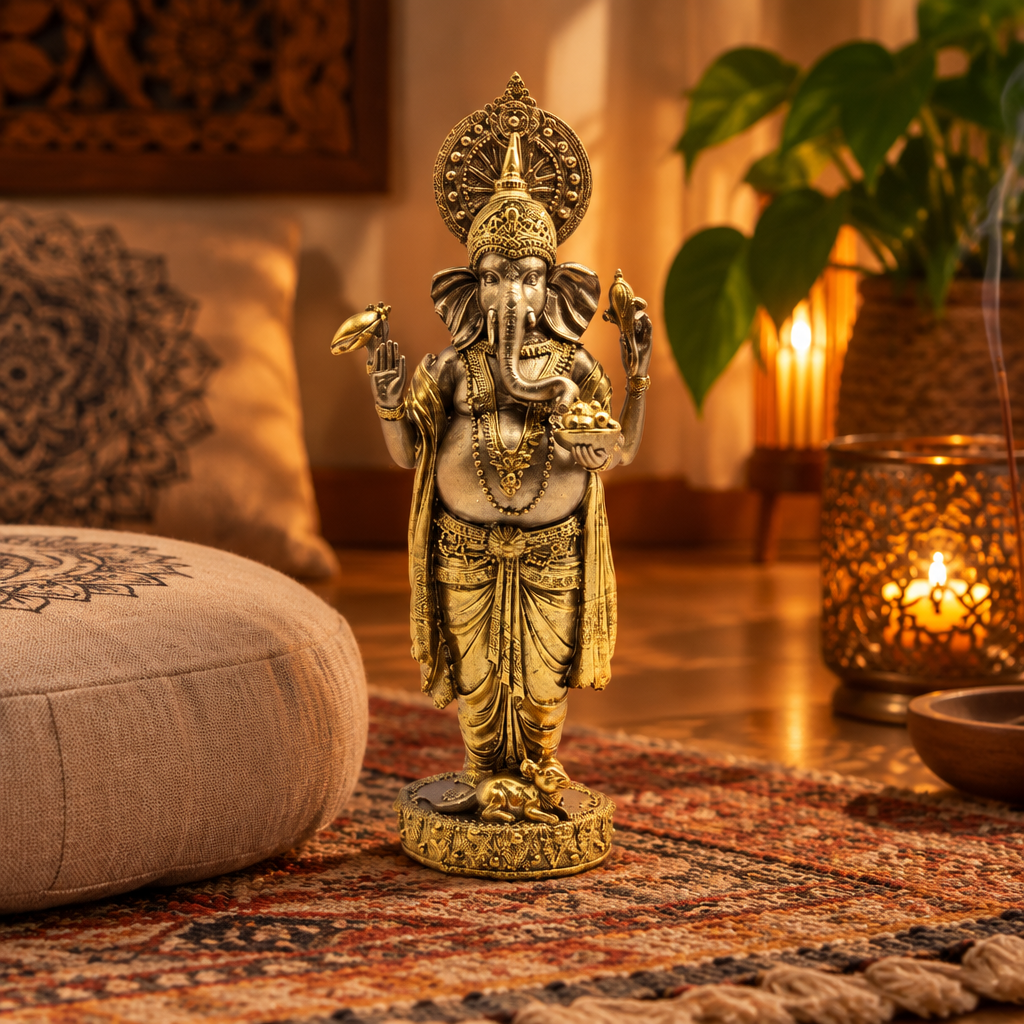 Statua di Ganesh in resina in angolo di meditazione