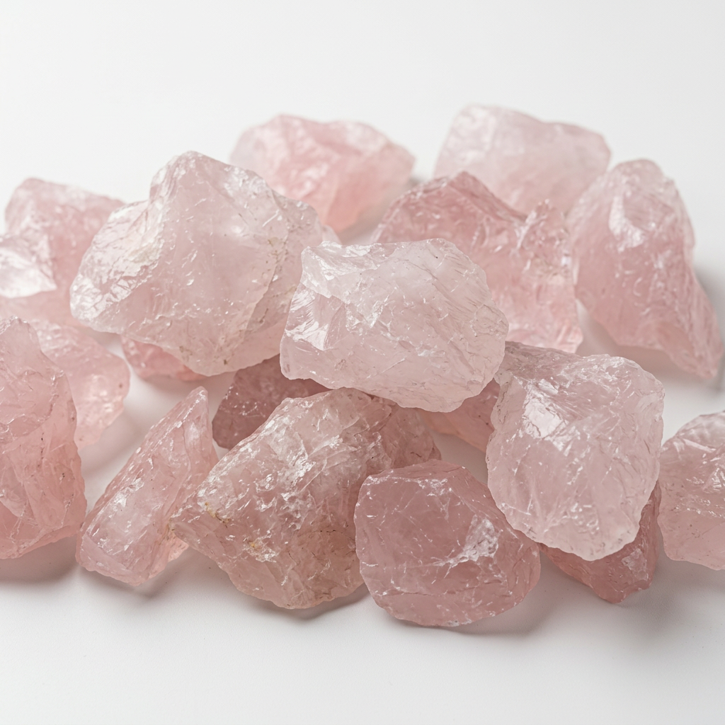 Quarzo rosa grezzo con luce morbida