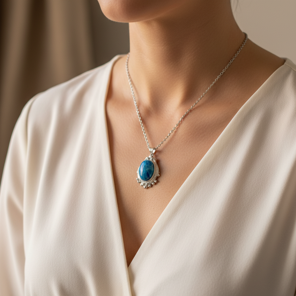 Collana apatite blu lifestyle indossata
