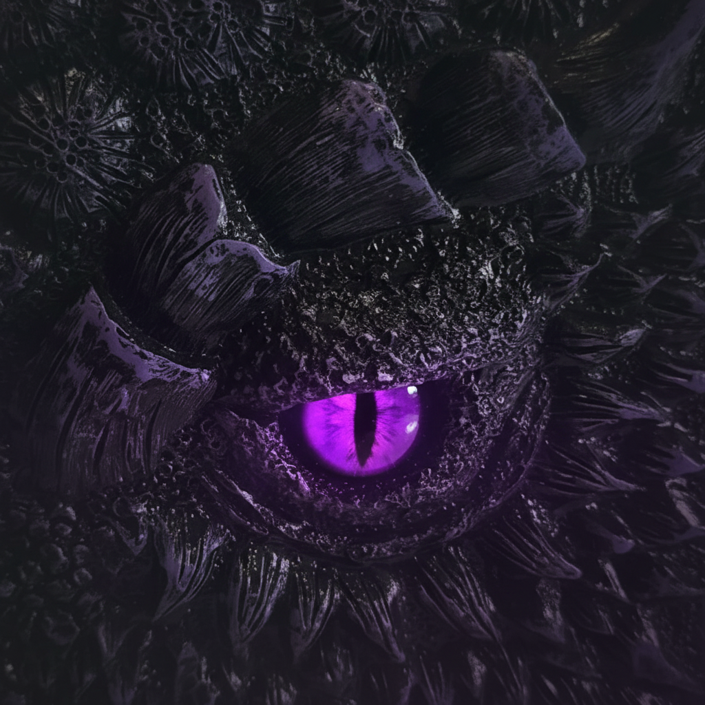 Close-up occhio di drago viola grimorio