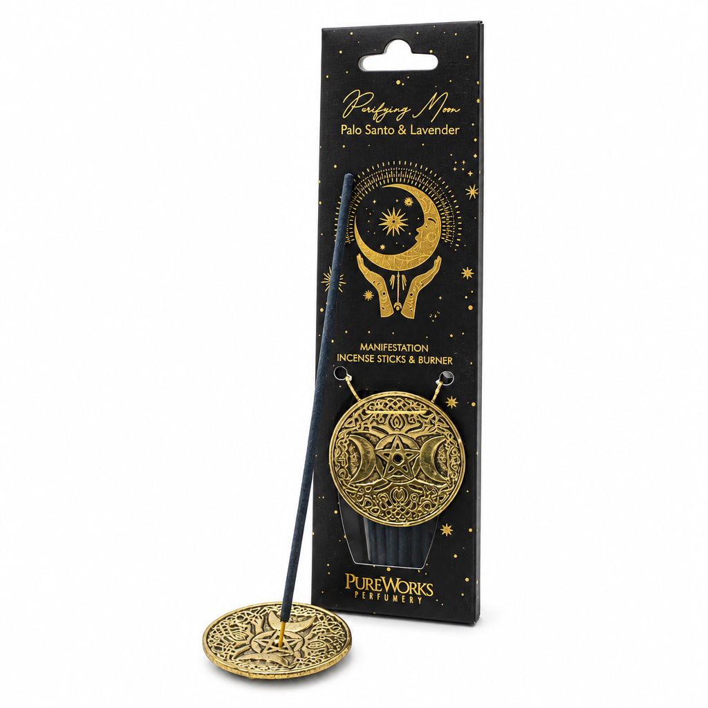 Incenso Luna Purificatrice Palo Santo e Lavanda con porta-incenso dorato