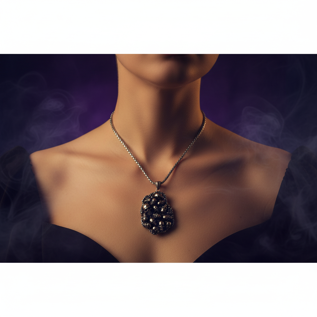 Collana Teschi Multipli indossata - luce dorata
