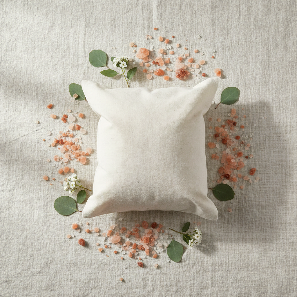 Cuscino di sale flat lay su lino