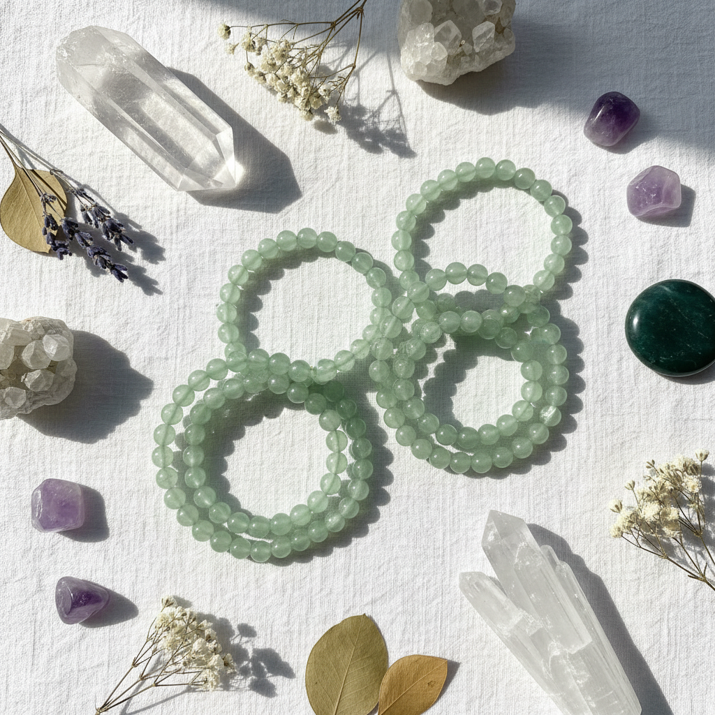 Bracciale Avventurina Verde - Flat lay editoriale