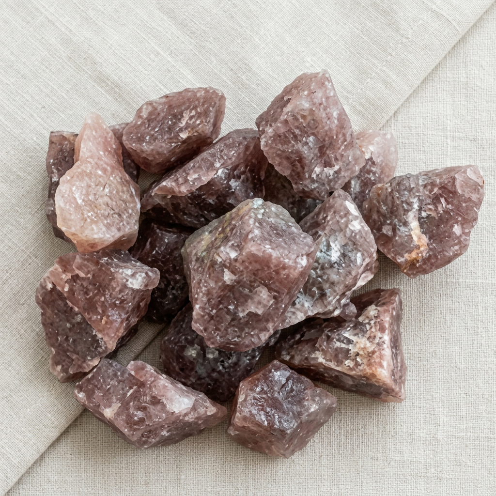 Quarzo fragola grezzo su lino