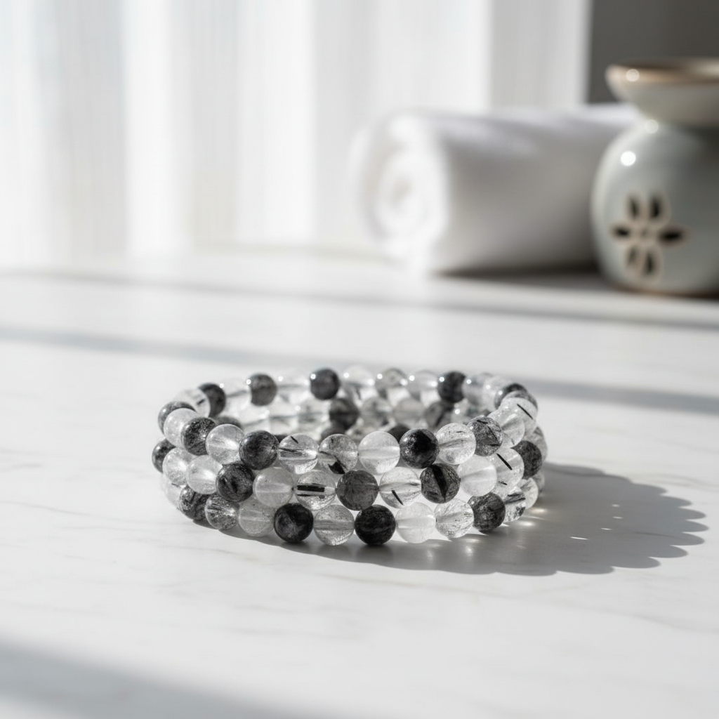 Bracciale Quarzo Tormalinato - Product shot su marmo