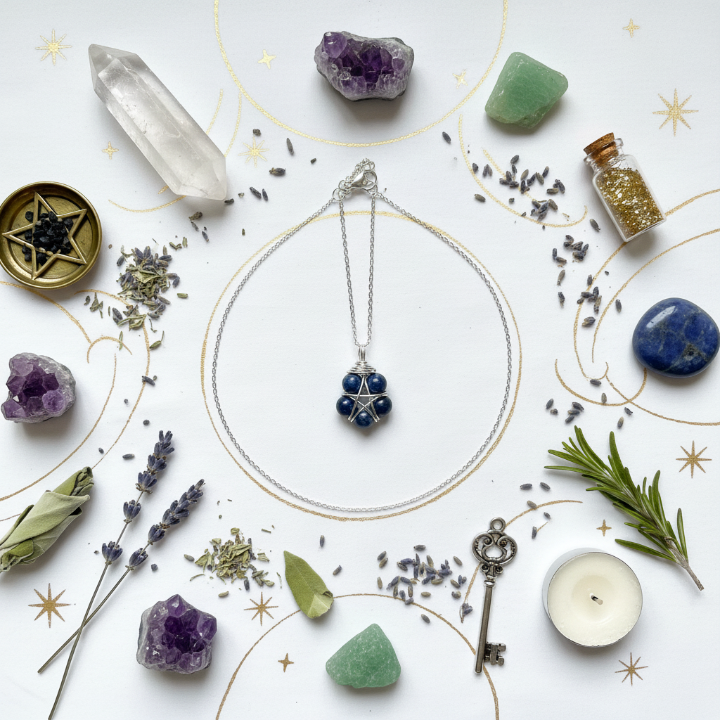 Flat lay rituale con cristalli
