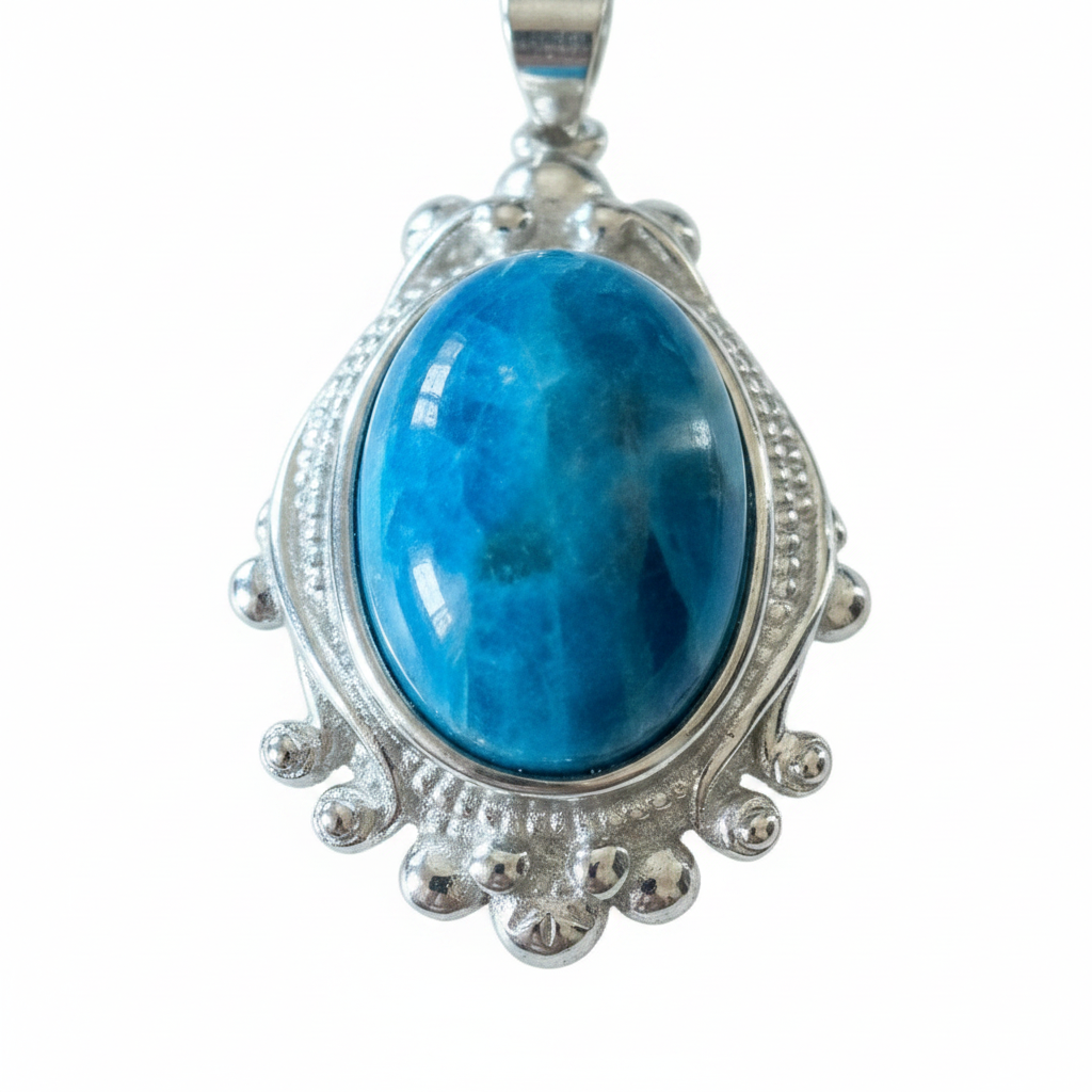 Collana apatite blu macro close-up silver