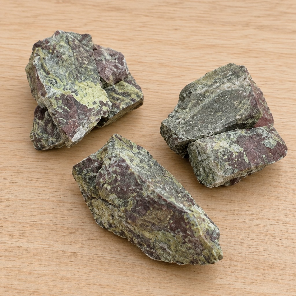 Campioni di diaspro sangue di drago su legno
