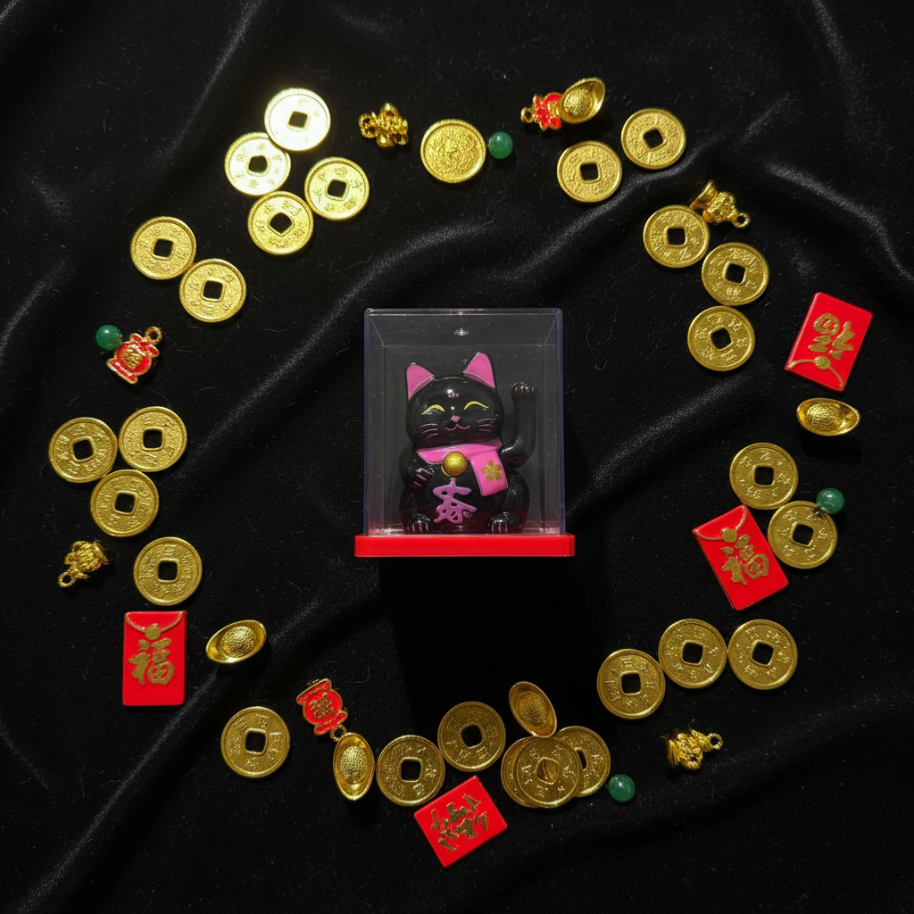 Maneki Neko nero - flat lay fortuna
