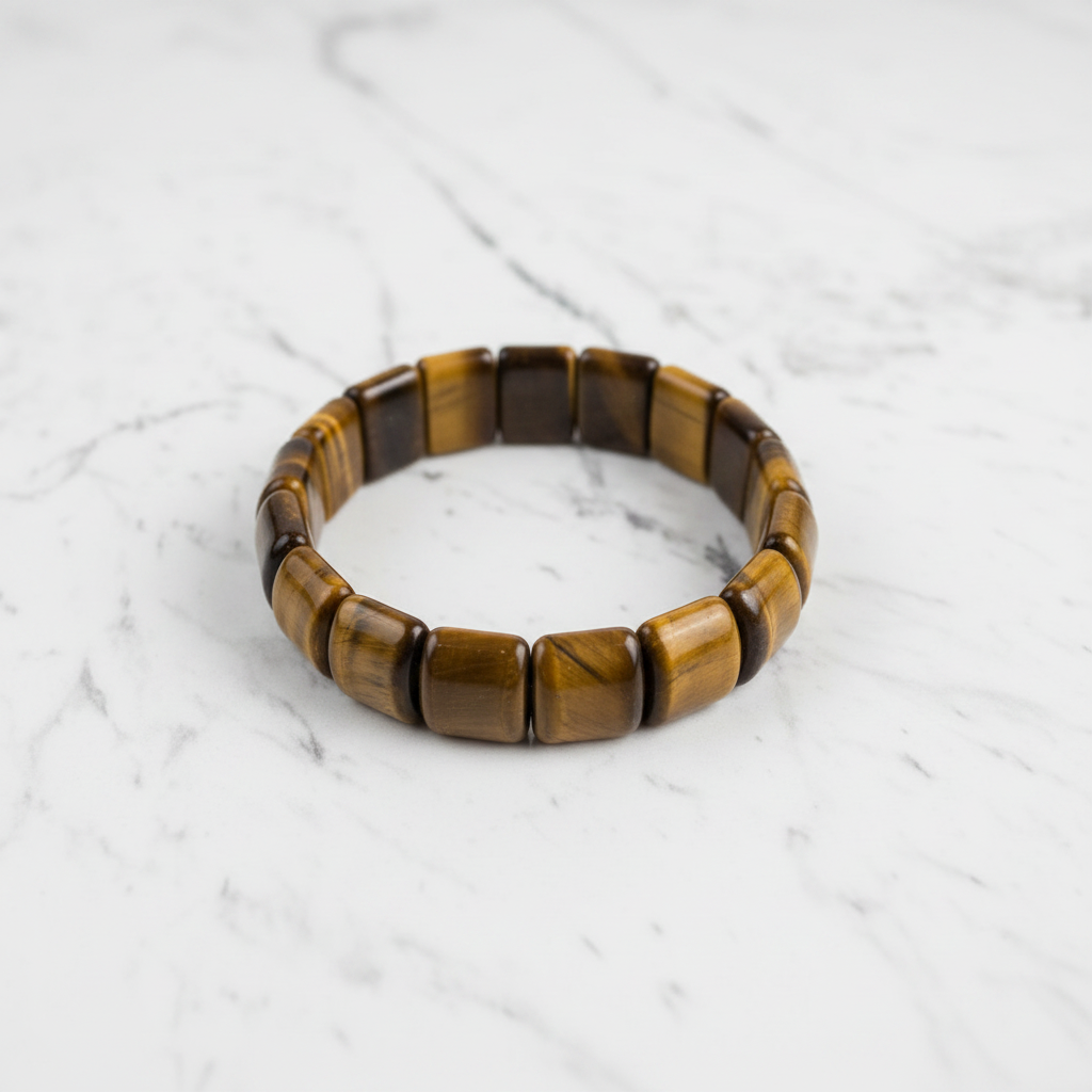 Bracciale Occhio di Tigre - sfondo marmo bianco studio