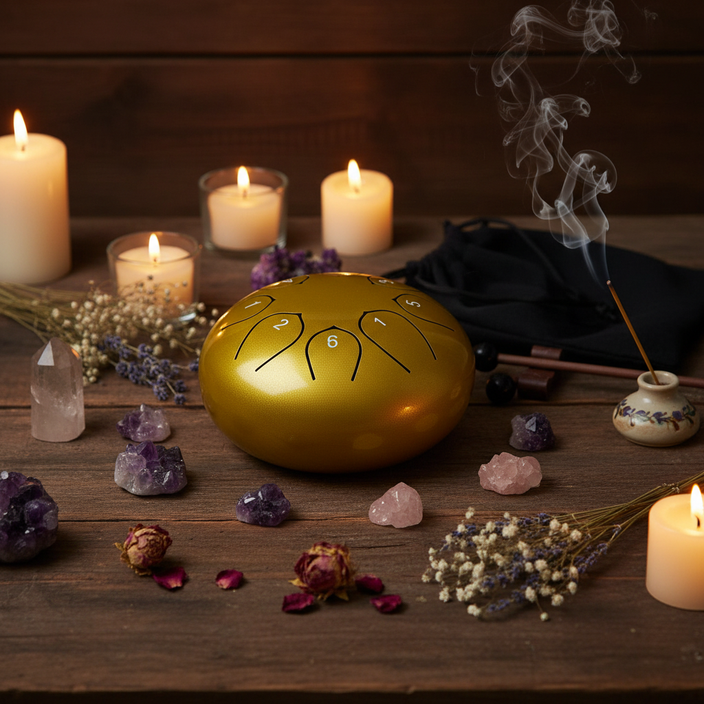 Tongue drum oro - rituale con cristalli