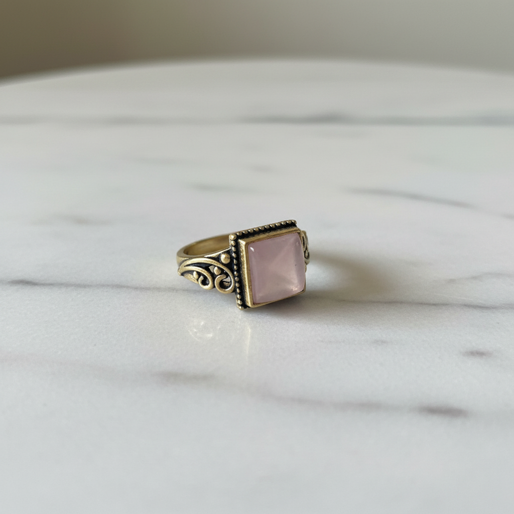 Anello Barocco Gold - Quarzo Rosa