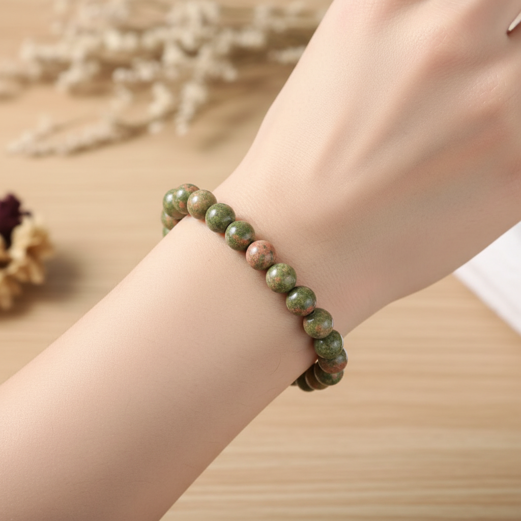 Bracciale Unakite 8mm - lifestyle indossato
