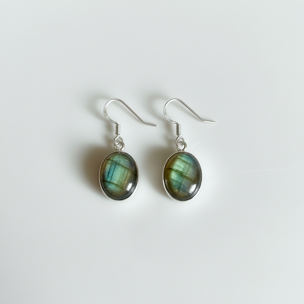Orecchini Pendenti in Argento con Labradorite Verde Naturale