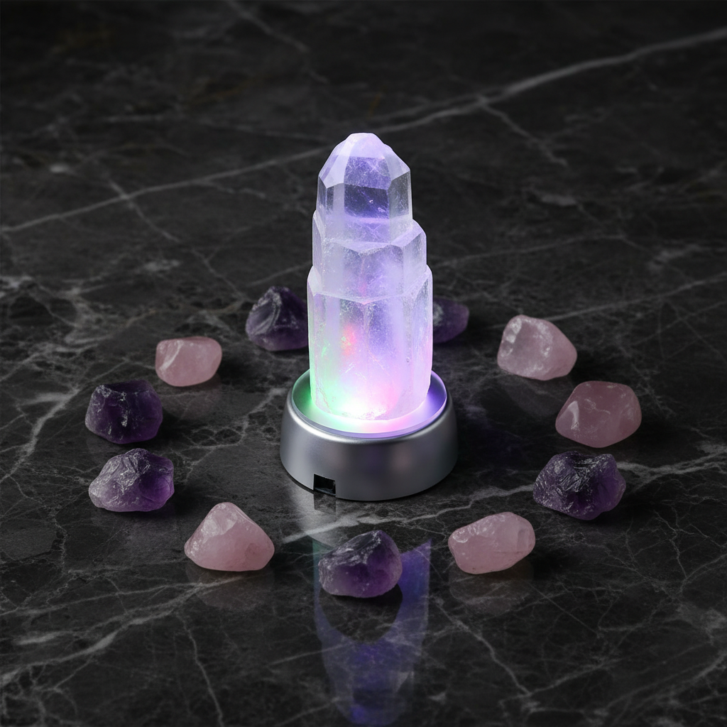 Torre di quarzo illuminata su base LED RGB