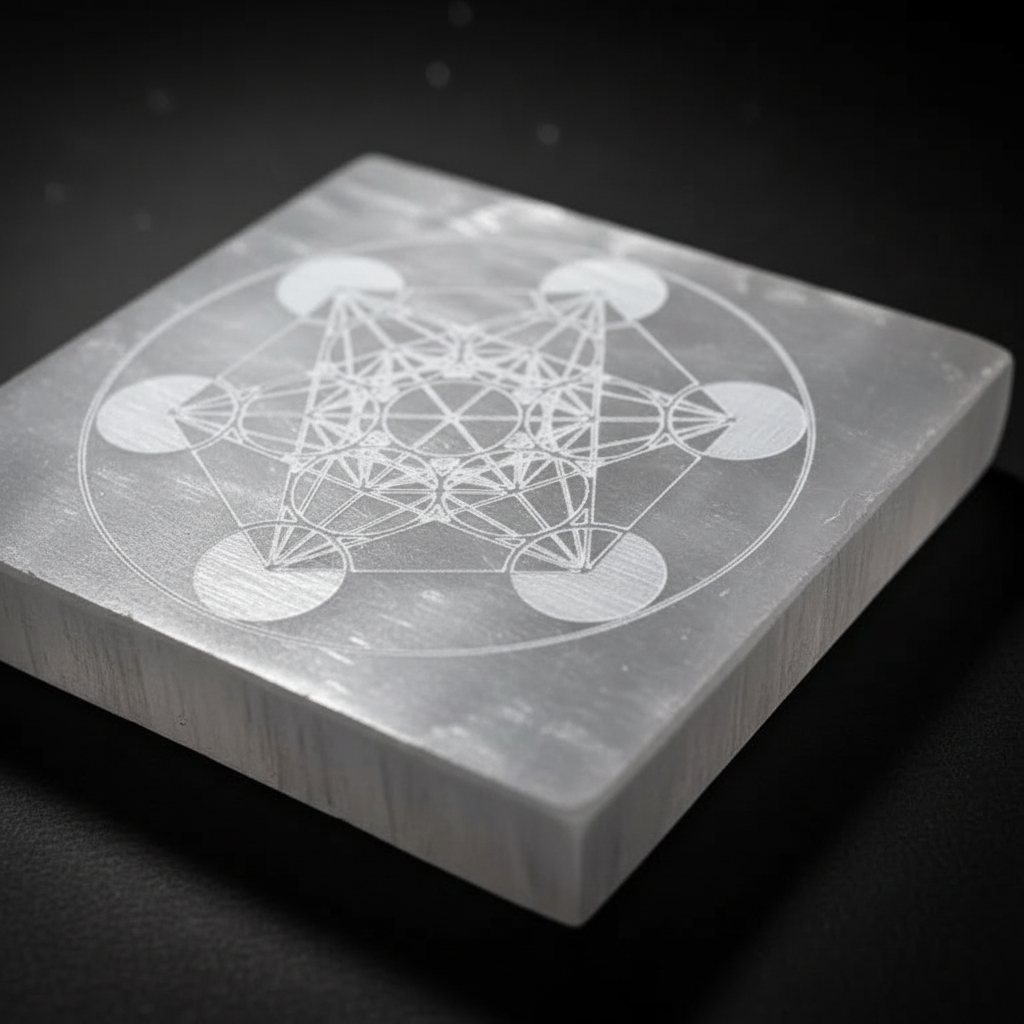 Piastra Selenite Metatron - Macro Close-up