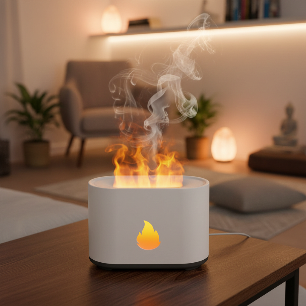 Diffusore aromi fiamma LED - lifestyle camera meditazione