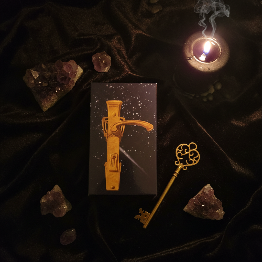 Tarocchi 78 Porte - flatlay velluto con chiave dorata e cristalli
