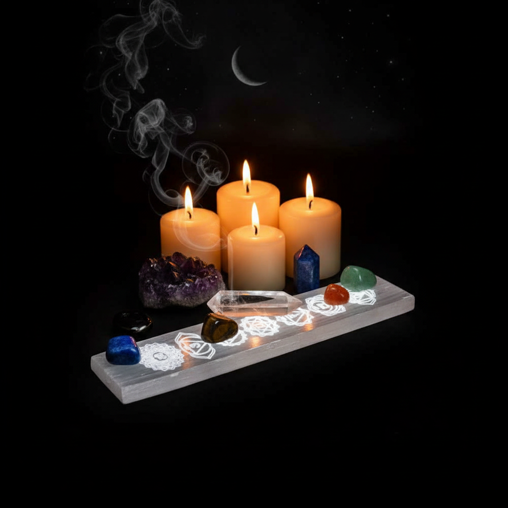 Piastra in Selenite 7 Chakra - Mistica