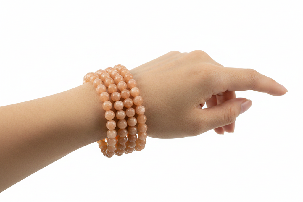 Bracciali pietra del sole indossati in stack al polso